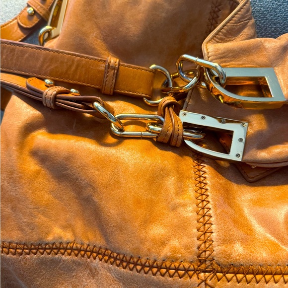 Elegant Badgley Mischka Saddle Tan Leather Shoulder Bag NOW $44 - Picture 8 of 9